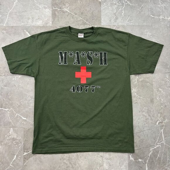 Vintage Mash Graphic Tee Mens XL y2k Short Sleeve TV Show Army Green - Picture 1 of 8